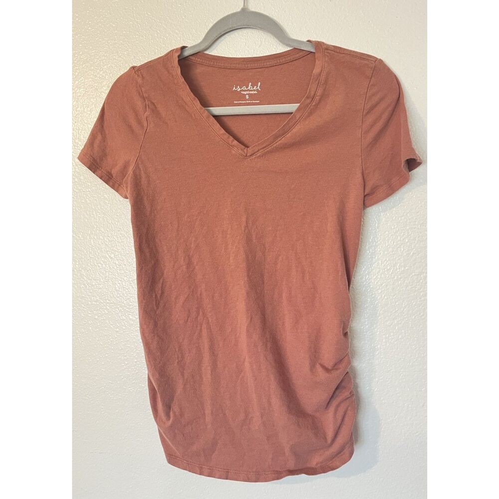 Isabel Maternity by Ingrid & Isabel Rust Jersey V-Neck Side Ruched T-Shirt S